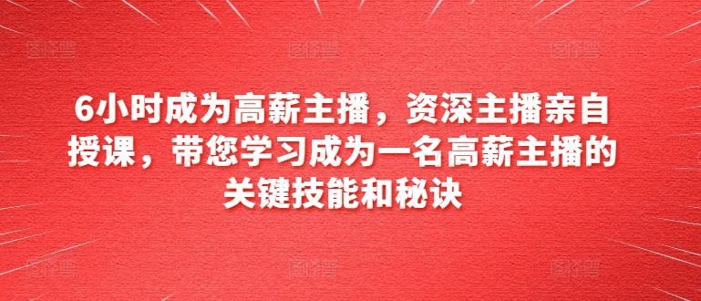 6小时成为高薪主播，资深主播亲自授课，带您学习成为一名高薪主播的关键技能和秘诀-87创业网