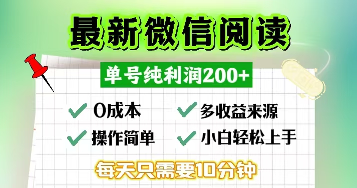 微信阅读最新玩法，每天十分钟，单号一天200+，简单0零成本，当日提现-87创业网