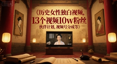 历史女性独白视频，13个视频10w粉丝，伙伴计划，视频号分成等-87创业网