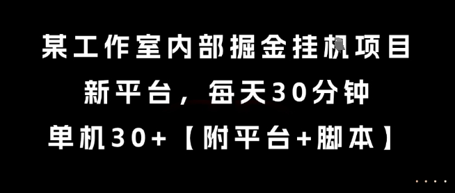 某工作室内部掘金挂G项目，新平台，每天30分钟，单机30+【揭秘】-87创业网