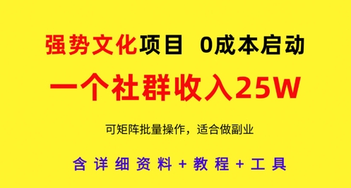 强势文化项目，一个社群收入25个W，0成本启动，可矩阵批量操作，原创详细实操教程-87创业网