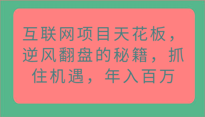 互联网项目天花板，逆风翻盘的秘籍，抓住机遇，年入百万-87创业网