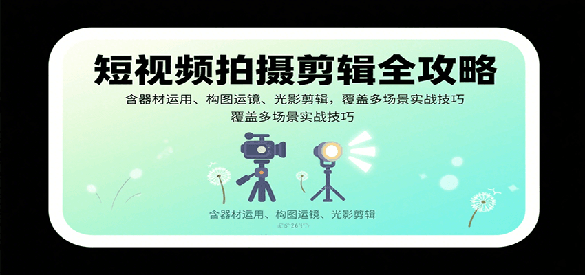 短视频拍摄剪辑全攻略：含器材运用、构图运镜、光影剪辑，覆盖多场景实战技巧-87创业网