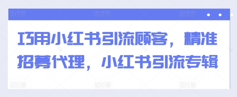 巧用小红书引流顾客，精准招募代理，小红书引流专辑-87创业网