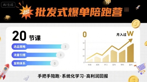 批发式爆单陪跑营，20节课带你实现批发式爆单，带你经松月入过W-87创业网