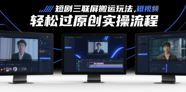 短剧三联屏搬运玩法，短剧搬运轻松过原创实操流程-87创业网