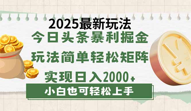 今日头条2025最新玩法，思路简单，复制粘贴，轻松实现矩阵日入2000+-87创业网