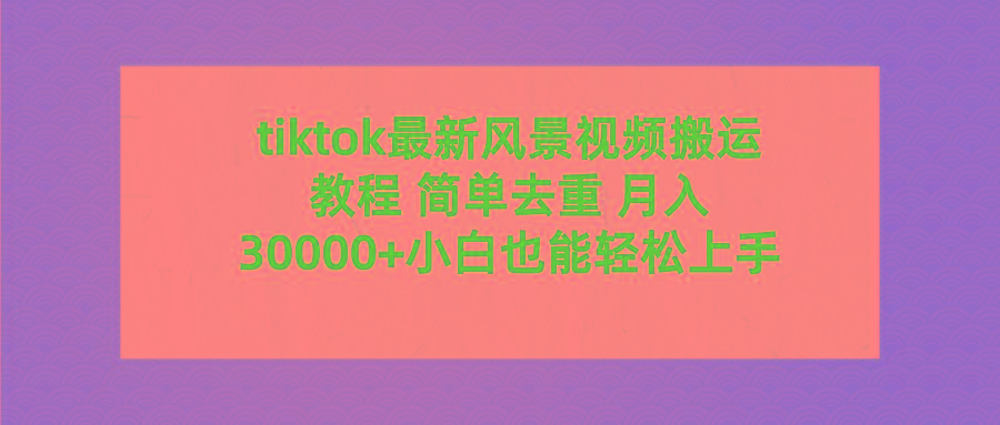 (9804期)tiktok最新风景视频搬运教程 简单去重 月入30000+附全套工具-87创业网