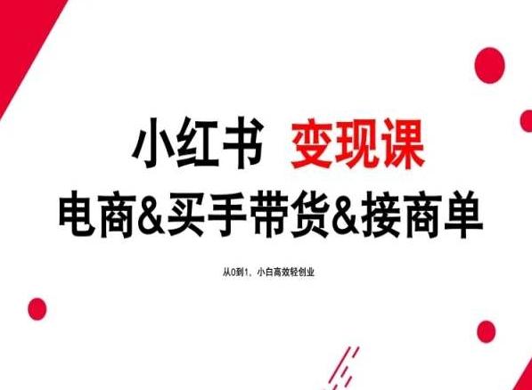 2024年最新小红书变现课，电商&买手带货&接商单，从0到1，小白高效轻创业-87创业网