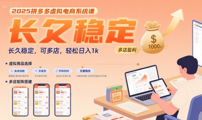 2025拼多多虚拟电商系统课，长久稳定，可多店，轻松日入1k-87创业网