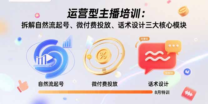 运营型主播培训：拆解自然流起号、微付费投放、话术设计三大核心模块-8月-87创业网