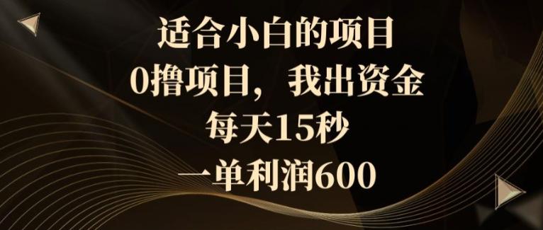 适合小白的项目，0撸项目，我出资金，每天15秒，一单利润600-87创业网