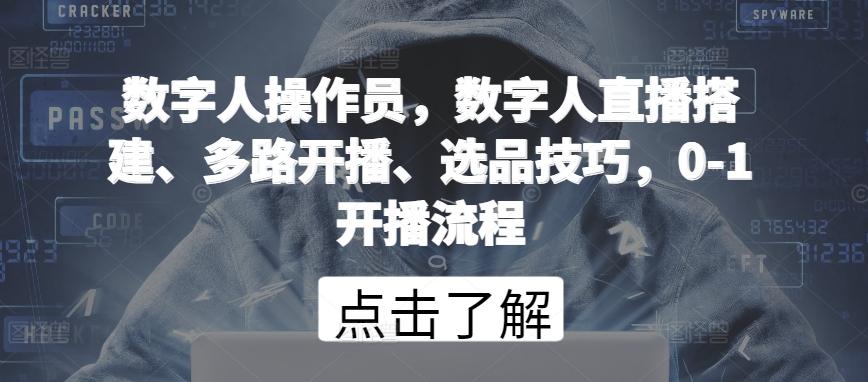 数字人操作员，数字人直播搭建、多路开播、选品技巧，0-1开播流程-87创业网