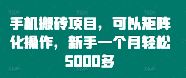 手机搬砖项目，可以矩阵化操作，新手一个月轻松5000多-87创业网