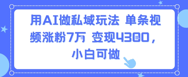 用AI做私域玩法，单条视频涨粉7W变现4.3k，小白可做-87创业网