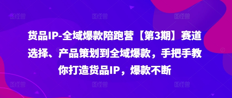 货品IP全域爆款陪跑营【第3期】赛道选择、产品策划到全域爆款，手把手教你打造货品IP，爆款不断-87创业网