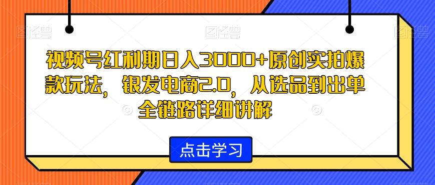 视频号红利期日入3000+原创实拍爆款玩法，银发电商2.0，从选品到出单全链路详细讲解【揭秘】-87创业网