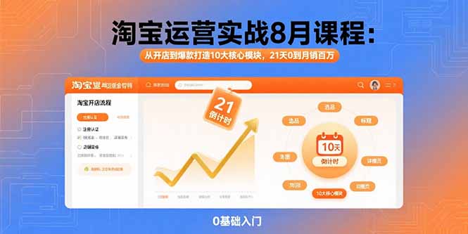淘宝运营实战8月课程：从开店到爆款打造10大核心模块，21天0到月销百万-87创业网