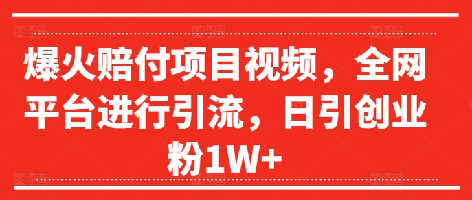 爆火赔付项目视频，全网平台进行引流，日引创业粉1W+【揭秘】-87创业网