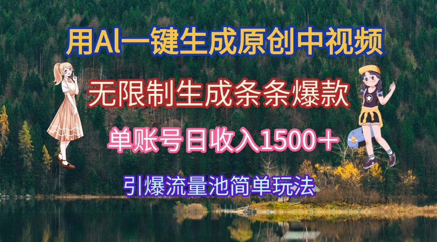 用Al一键生成原创中视频，无限制生成条条爆款，单账号日收入1500＋引爆…-87创业网
