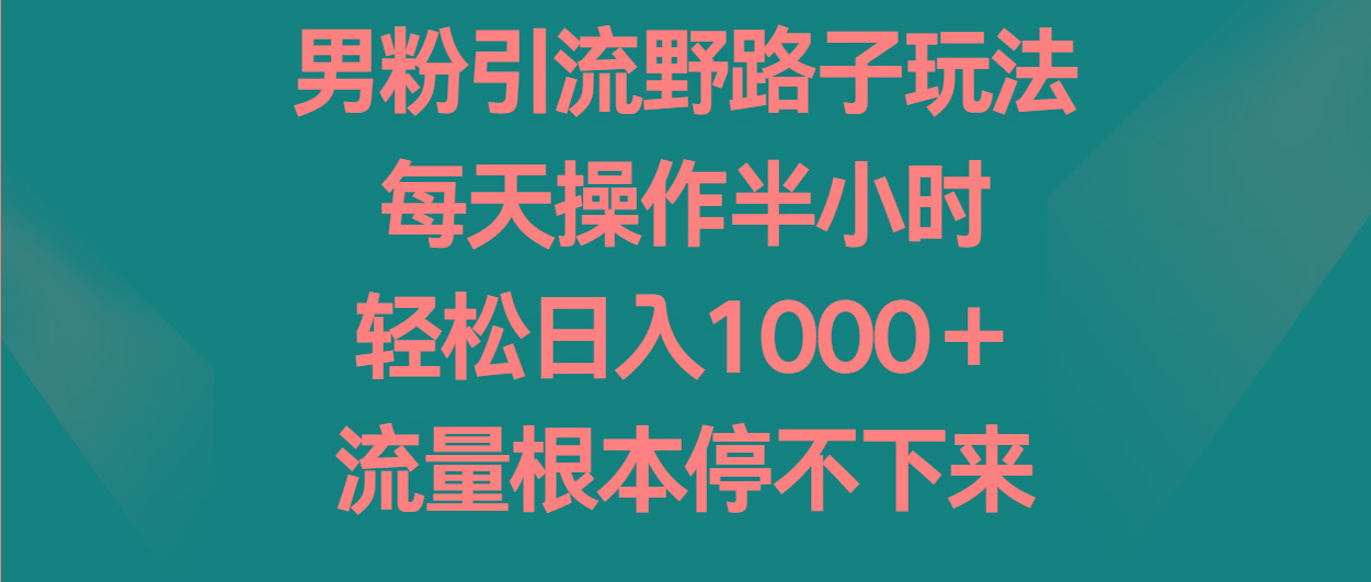 男粉引流野路子玩法，每天操作半小时轻松日入1000＋，流量根本停不下来-87创业网