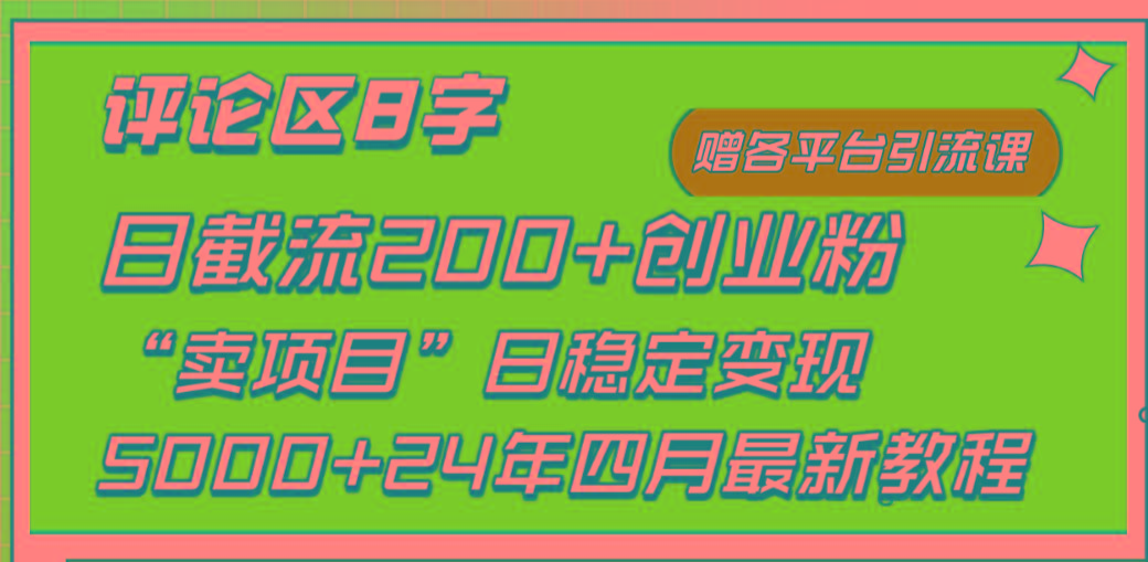 (9851期)评论区8字日载流200+创业粉  日稳定变现5000+24年四月最新教程！-87创业网