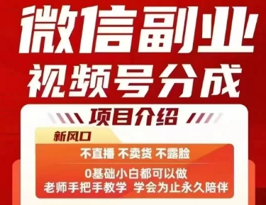 微信副业视频号分成，不直播 不卖货 不露脸，三五分钟即可完成一条作，每日收益几十、几张不等-87创业网