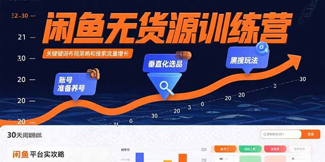 闲鱼无货源训练营：账号准备养号/垂直化选品/黑搜玩法，0基础30天盈利指南-87创业网