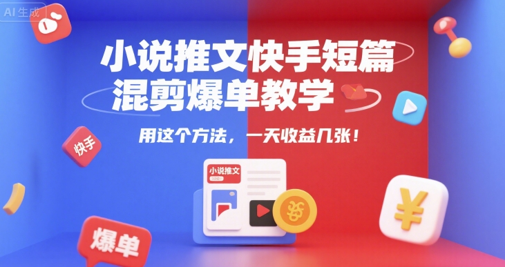 小说推文快手短篇混剪爆单教学，用这个方法，一天收益几张-87创业网