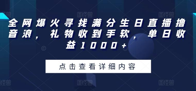 全网爆火寻找满分生日直播撸音浪，礼物收到手软，单日收益1000+【揭秘】-87创业网