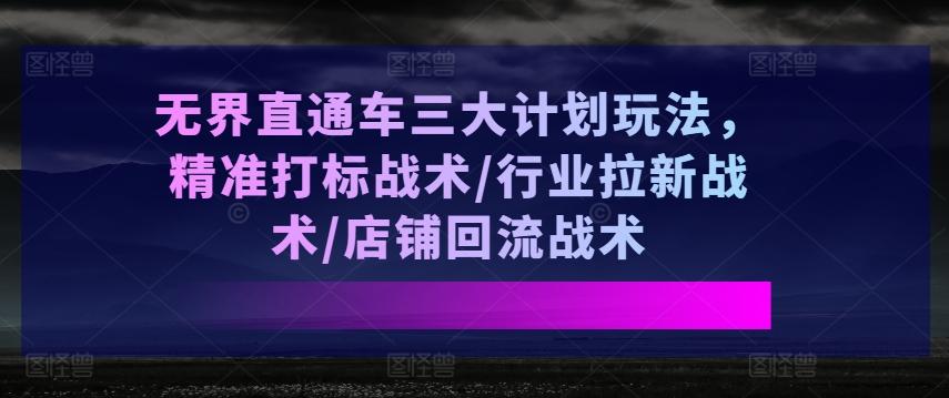 无界直通车三大计划玩法，精准打标战术/行业拉新战术/店铺回流战术-87创业网