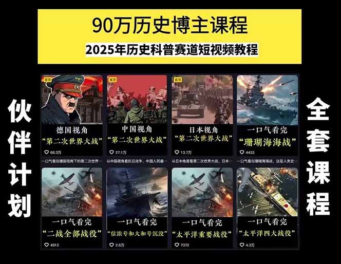 图片[1]-历史短视频赛道变现课，百集素材库应用，文案剪辑技巧，账号运营全案-87创业网