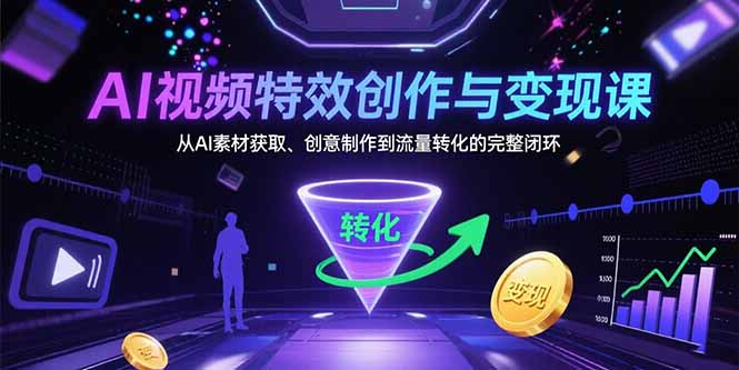AI视频特效创作与变现课：从AI素材获取、创意制作到流量转化的完整闭环-87创业网