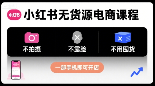 小红书无货源电商课程，不拍摄不露脸不用囤货，一部手机即可开店-87创业网