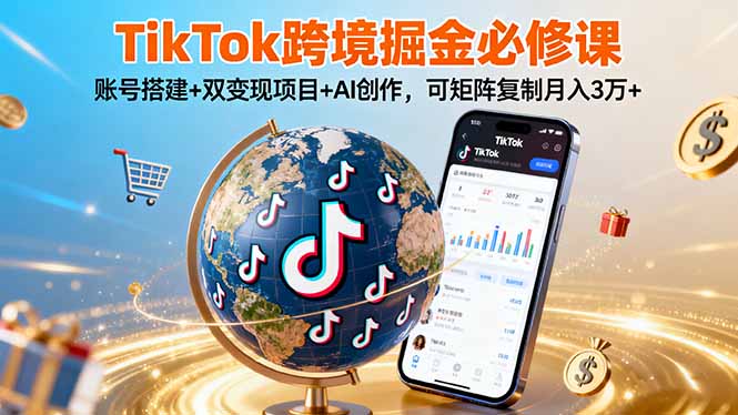 TikTo跨境掘金必修课，账号搭建+双变现项目+AI创作，可矩阵复制月入3万+-87创业网
