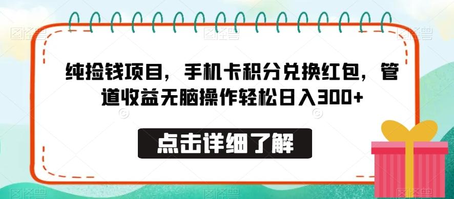 纯捡钱项目，手机卡积分兑换红包，管道收益无脑操作轻松日入300+-87创业网