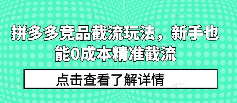 拼多多竞品截流玩法，新手也能0成本精准截流-87创业网