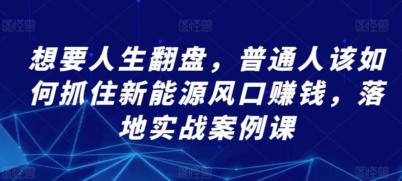 想要人生翻盘，普通人该如何抓住新能源风口赚钱，落地实战案例课-87创业网