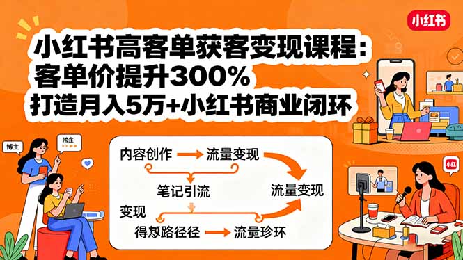 小红书高客单获客变现课程：客单价提升300%，打造月入10万+小红书商业闭环-87创业网