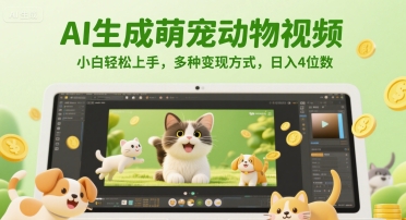 AI生成萌宠动物视频，小白轻松上手，多种变现方式，日入4位数-87创业网