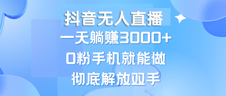 抖音无人直播，一天躺赚3000+，0粉手机就能做，新手小白均可操作-87创业网