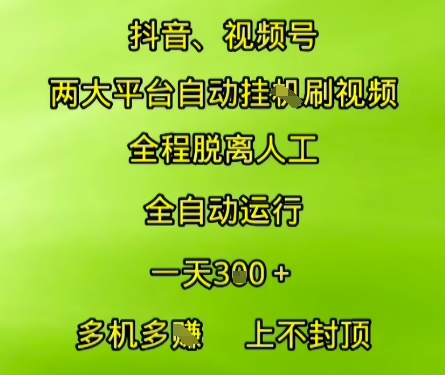 抖音视频号两大平台自动运行，全程脱离人工，自动获取收益，一天3张+，多机多挣，上不封顶【揭秘】-87创业网
