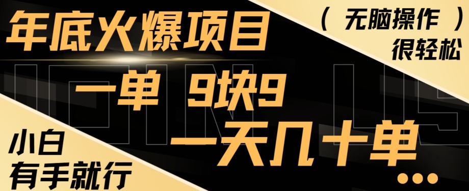 年底火爆项目，一单9.9，一天几十单，只需一部手机，傻瓜式操作，小白有手就行-87创业网