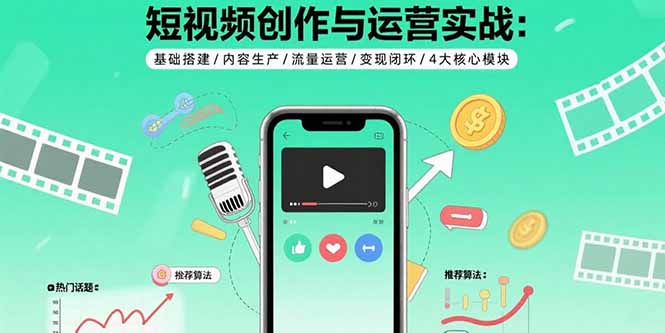 短视频创作与运营实战：基础搭建/内容生产/流量运营/变现闭环/4大核心模块-87创业网