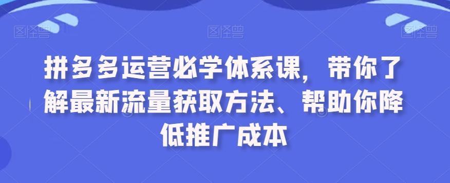 拼多多运营必学体系课，带你了解最新流量获取方法、帮助你降低推广成本-87创业网