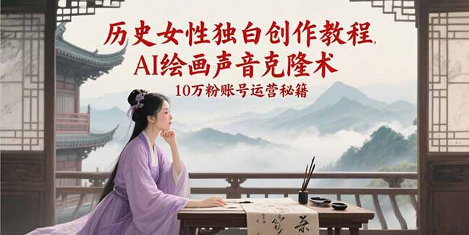 历史女性独白创作教程，AI绘画声音克隆术，10万粉账号运营秘籍-87创业网