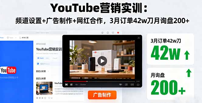 YouTube营销实训：频道设置+广告制作+网红合作，3月订单42w刀月询盘200+-87创业网