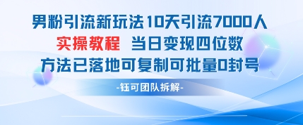 男粉引流新玩法10天引流7000人当日变现四位数可复制可批量0封号-87创业网