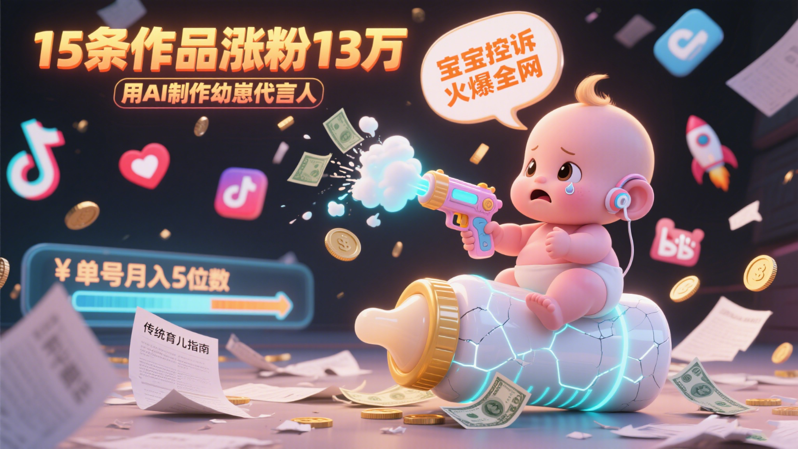 用AI制作幼崽代言人，宝宝的控诉火爆全网，15条作品涨粉13万，单号月入5位数实操教程-87创业网