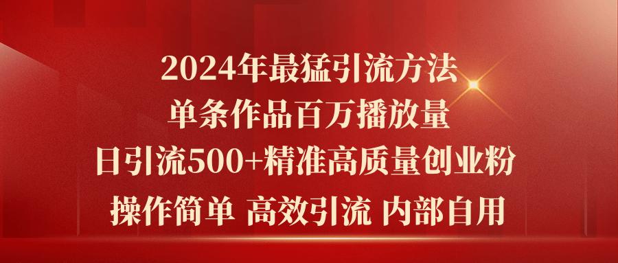 2024年最猛暴力引流方法，单条作品百万播放 单日引流500+高质量精准创业粉-87创业网